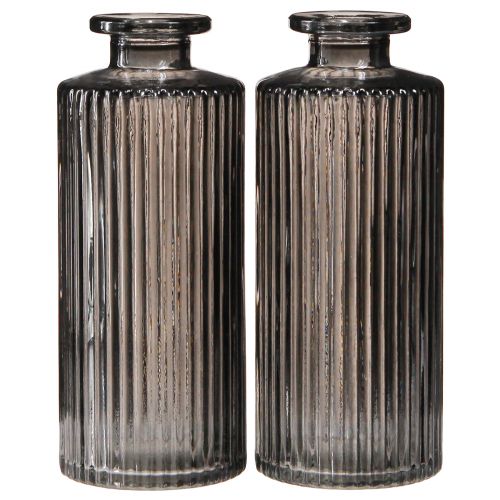 tételeket Mini vázák üvegvázák szürke barázdák dekor Ø5cm H13cm 6 db