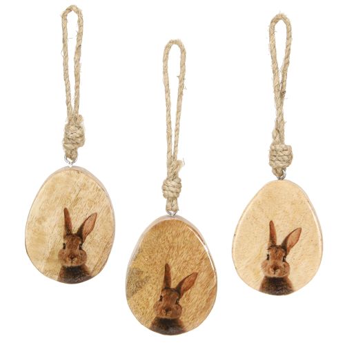 Floristik24 Húsvéti tojás medál fából – natúr függő dekoráció nyúl mintával 6 db