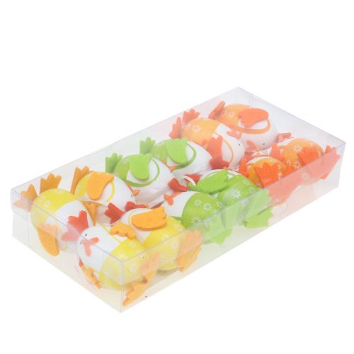 tételeket Festett tojás kakasként akasztható keverékben 7,5cm 12 db