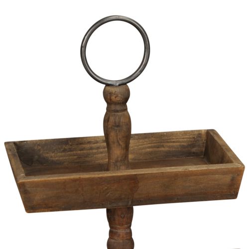 tételeket Rusztikus fa többszintes állvány kétszintes fém fogantyúval – tökéletes a 44 cm-es vintage dekorációhoz