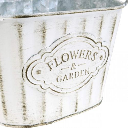 Floristik24 Virágcserép fém növényi tálból fogantyúval zöld, fehér, szürke H24cm H14,5cm 3db