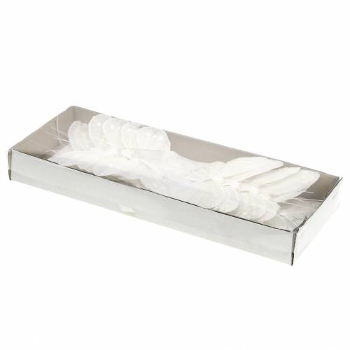 Floristik24 Dróton fehér tollas pillangó csillámmal 10cm 12db