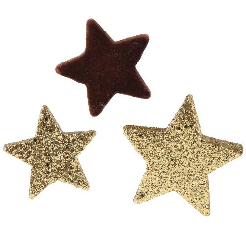 Floristik24 Csillag szórt dekoráció keverék barna és arany karácsonyi dekoráció 4cm/5cm 40db