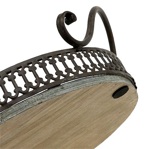 Floristik24 Tálca fogantyúkkal Ø20cm H8,5cm barna