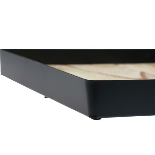 tételeket Dekoratív tálca fém fa négyzet natúr fekete 25,5×25,5×4cm