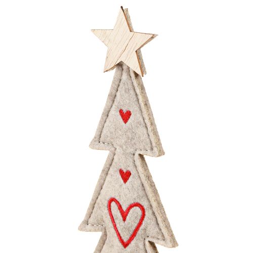 tételeket Nemezdíszből készült karácsonyfa szívekkel szürke piros 28cm 4 db