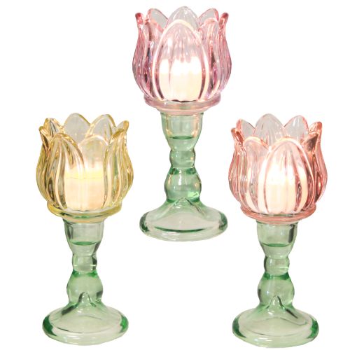 tételeket Tealight üveg virág teamécses tartó üveg 3 szín Ø7cm H16cm 3db