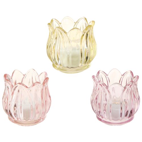 Tealight üveg viráglámpás üveg 3 szín Ø7cm H7cm 6db