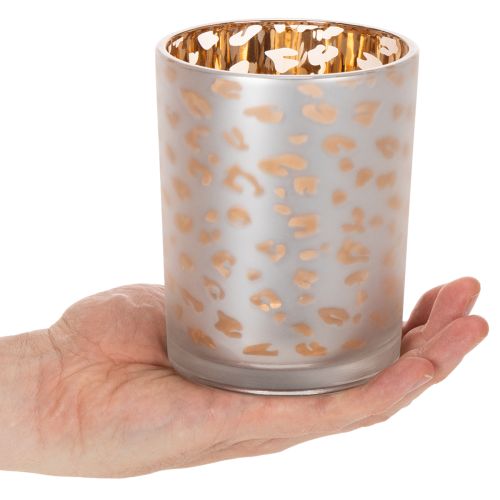 tételeket Üveg mécsestartó leopárdmintával, 12 cm