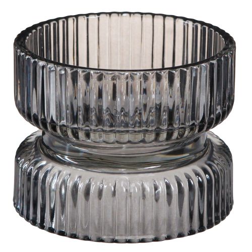 tételeket Gyertyatartó üveg dekoratív bordás szürke színezett Ø9cm H7cm 4 db