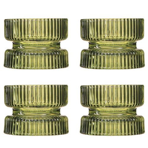 tételeket Gyertyatartó üveg díszbordás zöld Ø9cm H7cm 4 db