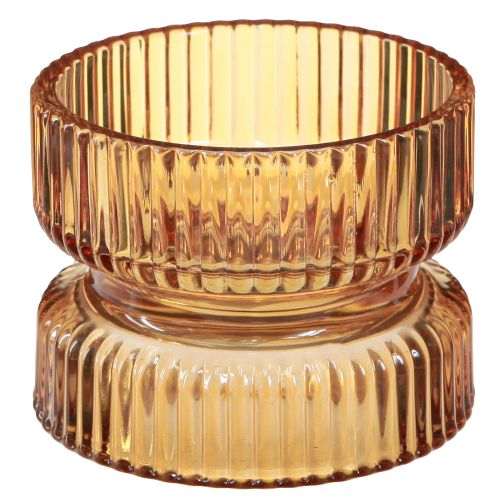 tételeket Gyertyatartó üveg bordázott dísznarancs Ø9cm H7cm 4 db