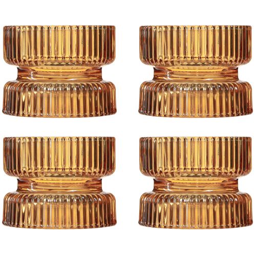 tételeket Gyertyatartó üveg bordázott dísznarancs Ø9cm H7cm 4 db