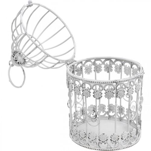 Floristik24 Deco Aviary Shabby White Bird Cage fém dekoráció Ø10cm H17cm