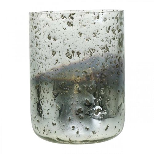 Floristik24 Gyertyaüveg kéttónusú üvegváza lámpa átlátszó, ezüst H14cm Ø10cm