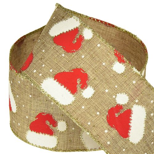 tételeket Karácsonyi szalag mikulás sapkával, barna, 60 mm, 10 m