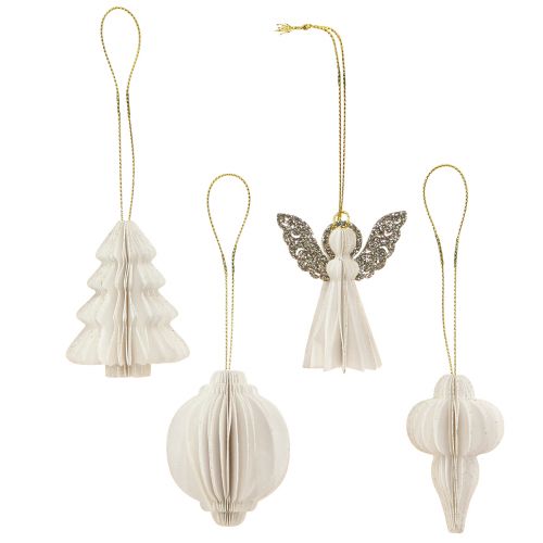 Floristik24 Karácsonyi dekorációs papír Karácsonyfadíszek fehér 6cm 12 db