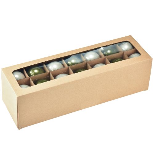 tételeket Üveg karácsonyfadíszek, fényes, olíva és ezüstszürke színben, 5 cm, 24 darab