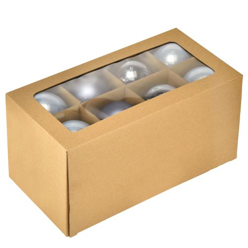 tételeket Kék/ezüst üveggömbök szett – matt és fényes, üvegdíszek téli virágdíszekhez, 7,5 cm, 12 darab