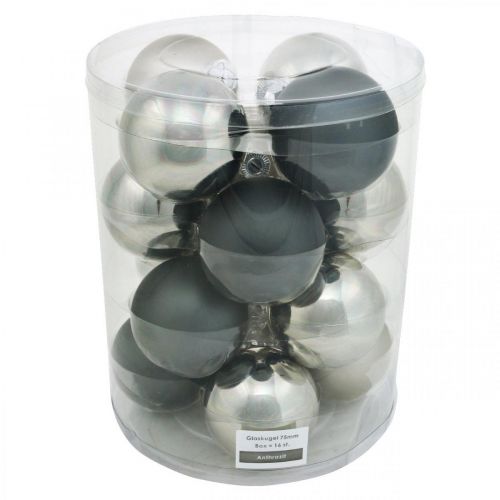 tételeket Csecsebecse, karácsonyfadíszek, karácsonyi golyó fekete/ezüst/gyöngyház H8,5cm Ø7,5cm valódi üveg 12 db