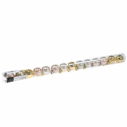 Floristik24 Karácsonyfadíszek Karácsonyi labdák arany, fehér, rózsaszín 3cm 14db