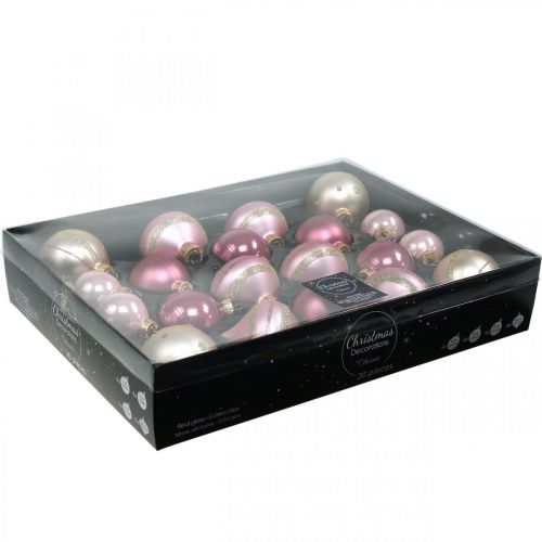 Floristik24 Karácsonyi labdák üveg rózsaszín sárga válogatott Ø4,5-7cm 20 db