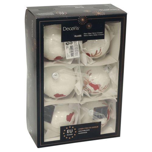 Floristik24 Karácsonyi labdák üveg fehér karácsonyfa golyók téli Ø8cm 6db