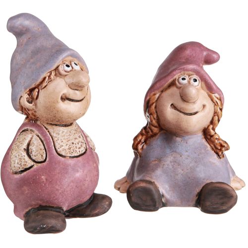 Gnome Spring Boy Girl Pair Purple Pink H10/14cm 2 db