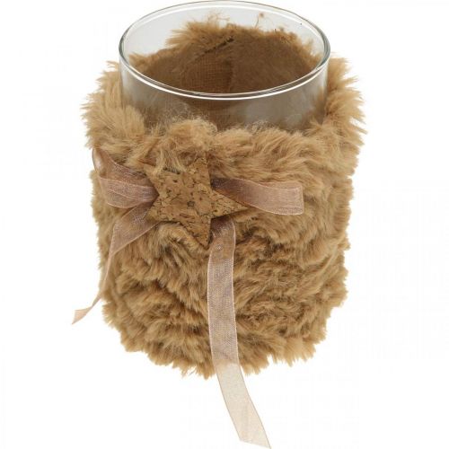 tételeket Karácsonyi dekoráció lámpás üveg műszőrme H12cm Ø9,5cm 3db