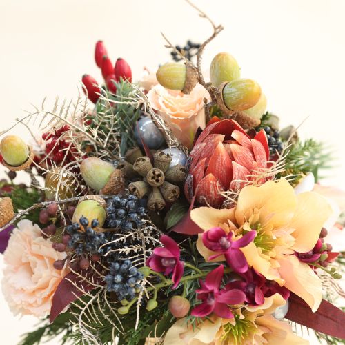 tételeket Dekoratív Protea művirág piros-narancs 34cm 3db