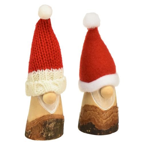 Dekoratív gnóm fa karácsonyi törpe kalappal piros natúr 10/12cm 4db