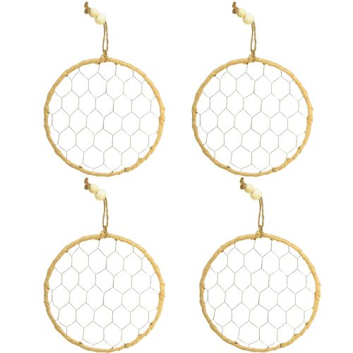 tételeket Dekoratív fém raffia akasztógyűrűk, Ø20cm, 4 darab, bohém fali dekoráció, ablakdekoráció