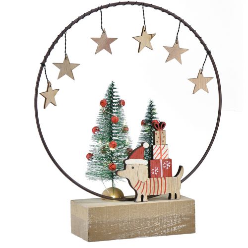 Floristik24 Dekoratív gyűrű fa fém karácsony kutyával Ø21cm H25cm