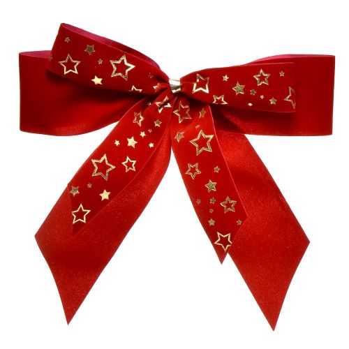 Dekoratív masni 4cm széles Piros karácsonyi masni arany csillagokkal Kézzel készített masni 16×15cm 10db