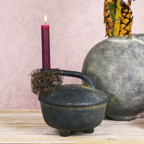 Dekoratív váza kancsó kerámia antik megjelenés antracit bézs 18cm