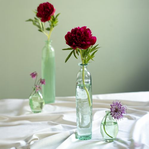tételeket Palackdísz váza üveg tiszta/zöld retro Ø6,5cm H30cm
