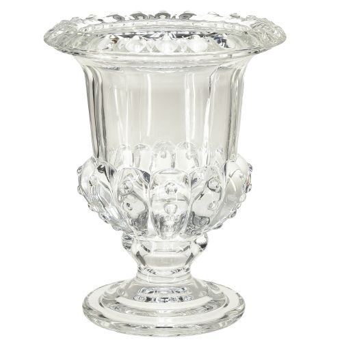 Üvegváza váza lábbal vintage dekorral átlátszó Ø16cm H20cm