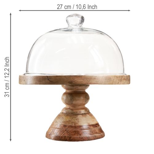 tételeket Fa tányér üvegkupolás díszítéssel, sajtkupolával Ø27cm M31cm