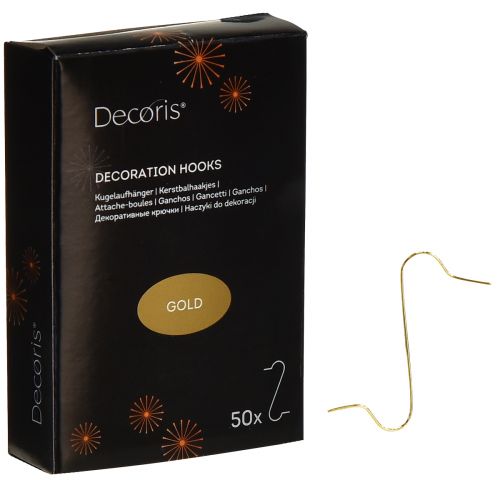 Floristik24 Golden Decoration Hooks csecsebecseakasztók, 50 db-os csomag - Elegáns akasztók karácsonyi csecsebecseihez és ünnepi díszekhez