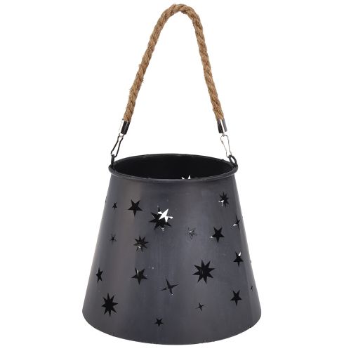 Fém lámpás antracit csillagokkal – Ø16,5 cm, magasság 24 cm – stílusos díszítés hordozó fogantyúval