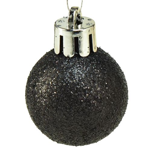 tételeket Mini Tree Balls Fekete törésálló műanyag Ø3cm 14db