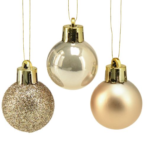 Mini karácsonyfa golyók Pearl Golden műanyag Ø3cm 14db