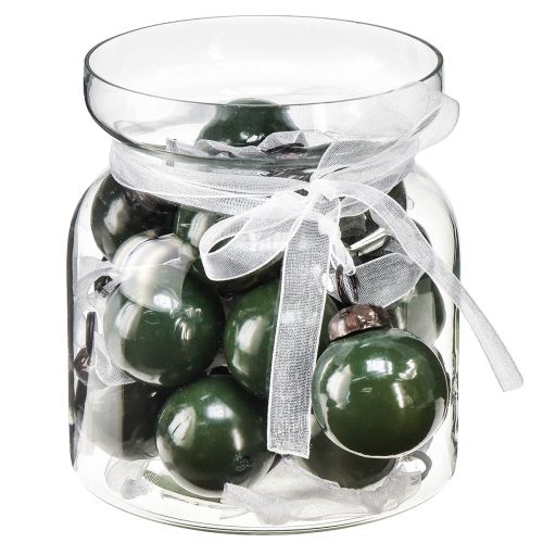 Floristik24 Mini karácsonyi golyók üveggolyók zöld Ø3cm 18 db pohárban