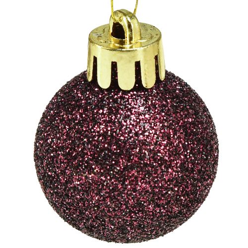 tételeket Mini karácsonyi labdák lila műanyag Ø3cm H3,5cm 14db