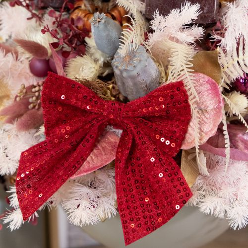 tételeket Piros bársony masnik ajándék masni flitterekkel 12cm 4db