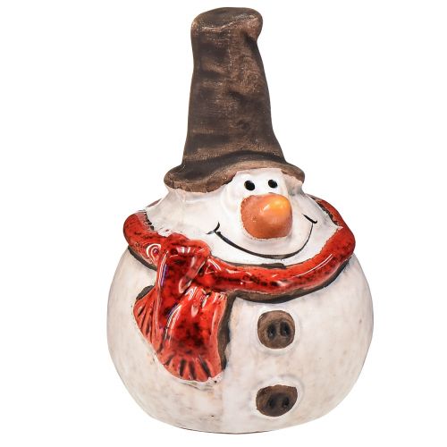 Kerámia hóember figura, 8,4 cm, cilinderrel és piros sállal - 3 darabos készlet, karácsonyi és téli dekoráció