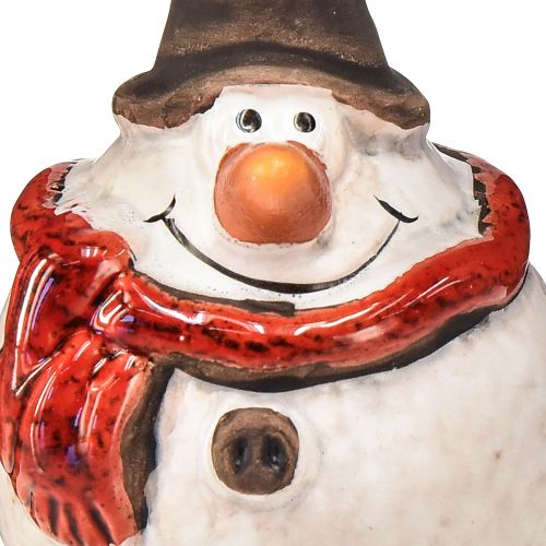 tételeket Kerámia hóember figura, 8,5 cm, cilinderrel és piros sállal - karácsonyi és téli dekoráció - 3 db