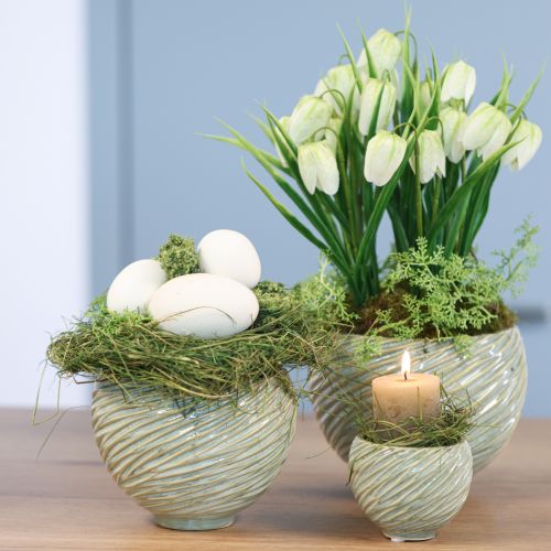 tételeket Ültetős dísztál kerámia zöld színben Ø15cm H11cm 2db