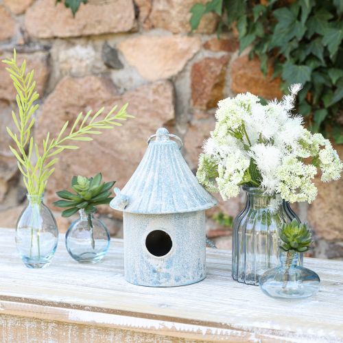 tételeket Fém akasztós madárház fehér kék színben Ø15cm H21cm