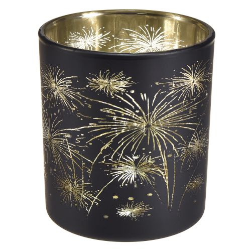Elegáns üveglámpás tűzijáték dizájnnal - 6 db-os csomag fekete és arany 9 cm - Ideális dekoráció ünnepi alkalmakra